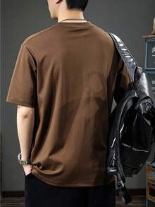 Men's T-Shirt 100% Cotton Round Neck New Arrival Triangular Print - 鏽棕色 - 查看 2