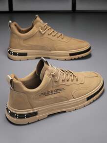 Los hombres de moda negro suela gruesa zapatillas de deporte casuales, punta redonda de malla transpirable de encaje hasta zapatillas de deporte para hombres con diseño de monograma de la calle de moda senderismo zapatos casuales para hombres