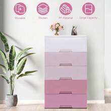 SHZICMY Tủ nhựa ngăn kéo cho phòng ngủ, tủ đựng đồ có 5 ngăn kéo, tủ đựng đồ thủ công và lưu trữ quần áo, khăn tắm, đồ chơi, tủ ngăn kéo cho phòng chơi, nhà bếp (màu hồng chuyển sắc, rộng 17,7'') lưu trữ đồ dùng cho ký túc xá khi quay lại trường - Nhiều màu - Xem 2