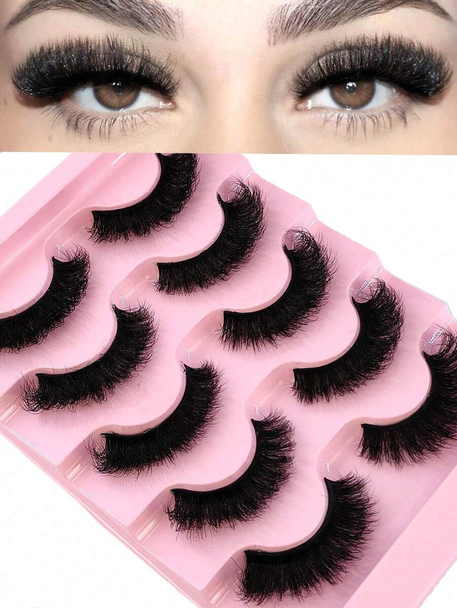 5Pairs/Pack Natural Thick Fluffy Volume False Eyelashes Dramatic Messy Mink Lashes Wispy Long 8D Volume Lasting Wispy False Eyelash Strips Foxy Eye Lifting Look Extension Full Eyelash Strip To Lengthen And Volumize The Outer Corner Of Your Eye Strip Lashes, Lashes, Eyelashes, Fake Lashes