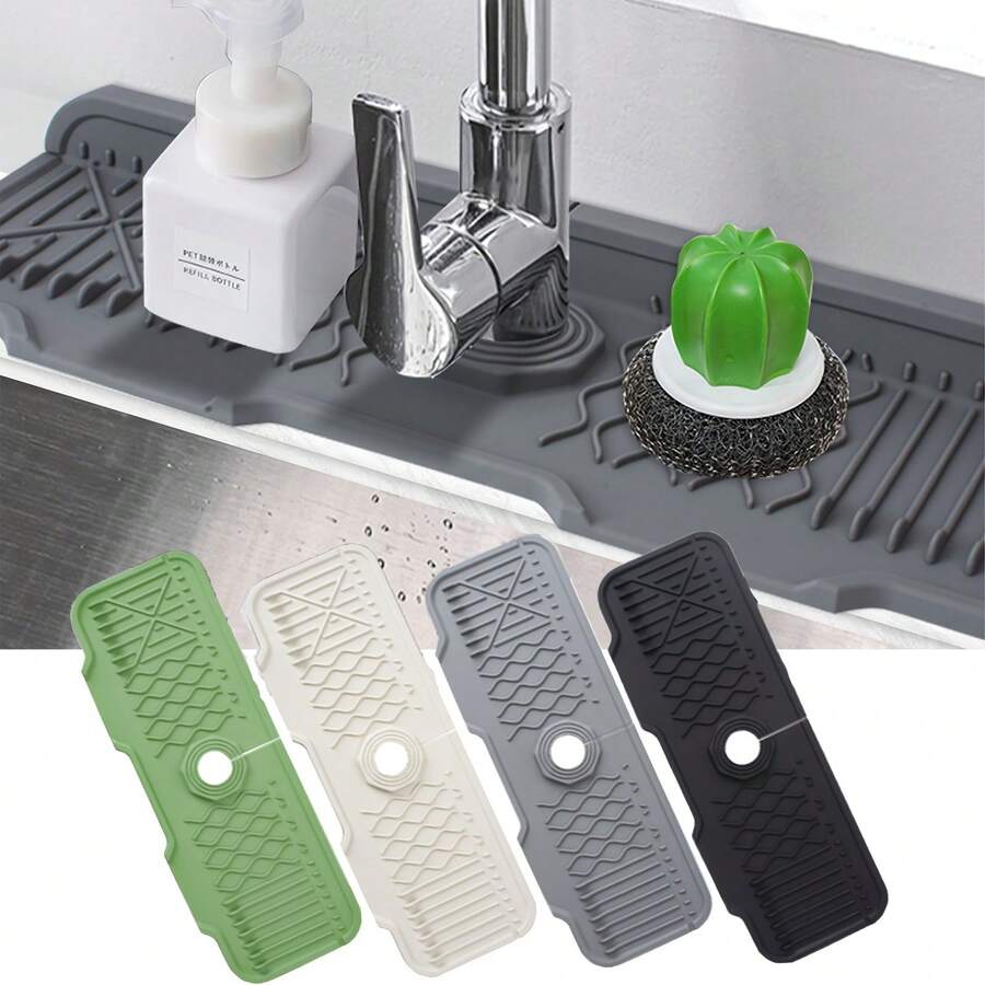 1 szt. Silikonowa mata ochronna na kran - ulepszona konstrukcja nachylenia, łapacz rozprysków z uchwytem na gąbkę do kuchni i łazienki, ochraniacz przed kapaniem wody