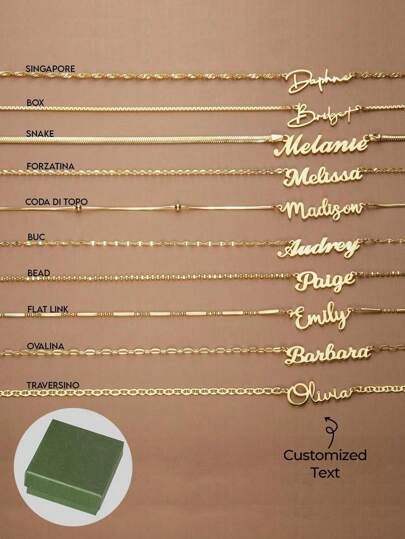 1pc 18K Gold Name Necklace, Personalized Name Pendant Necklace, Custom Name Necklace, Minimalist Name Jewelry For Women, Gift For Her,Contains Exquisite High-End Gift Box, Customizable With Different Fonts, And Different Necklaces To Choose From,Gold,Stylish,Colorful,Vintage,Unisex,Hipster,Custom,Personalized,Unique,Ideal Gifts For Him,Ideal Gifts For Her,Her,Boyfriend,Girlfriend,Dad,Mom,Family,Friends,For Anniversaries,For Birthdays,For Graduation,For Prom,For Party,Necklaces For Women