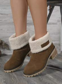 Women's Fashion New Winter European And American Boots, Thermal Lined, High Platform, Cold-Proof Waterproof Snow Boots, Korean School Style, Young And Cute Brown Short Boots
