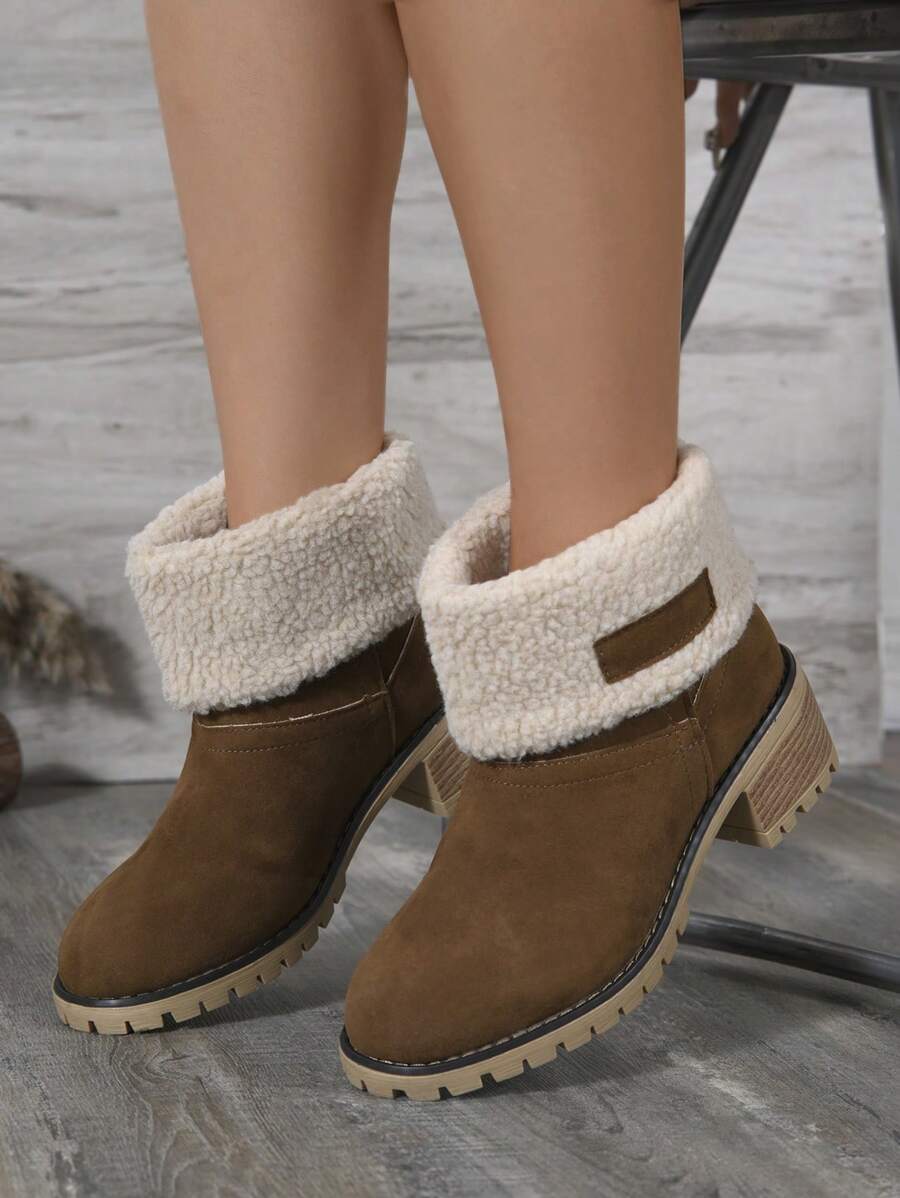 Women's Fashion New Winter European And American Boots, Thermal Lined, High Platform, Cold-Proof Waterproof Snow Boots, Korean School Style, Young And Cute Brown Short Boots