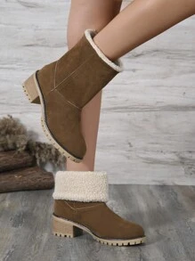 Women's Fashion New Winter European And American Boots, Thermal Lined, High Platform, Cold-Proof Waterproof Snow Boots, Korean School Style, Young And Cute Brown Short Boots