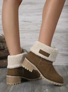Women's Fashion New Winter European And American Boots, Thermal Lined, High Platform, Cold-Proof Waterproof Snow Boots, Korean School Style, Young And Cute Brown Short Boots