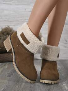 Women's Fashion New Winter European And American Boots, Thermal Lined, High Platform, Cold-Proof Waterproof Snow Boots, Korean School Style, Young And Cute Brown Short Boots