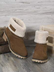 Women's Fashion New Winter European And American Boots, Thermal Lined, High Platform, Cold-Proof Waterproof Snow Boots, Korean School Style, Young And Cute Brown Short Boots