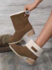 Women's Fashion New Winter European And American Boots, Thermal Lined, High Platform, Cold-Proof Waterproof Snow Boots, Korean School Style, Young And Cute Brown Short Boots