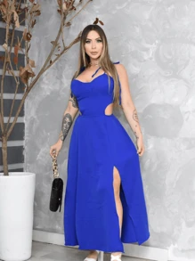 ELEGANT LONG DRESS FOR WOMEN CASUAL FASHION - 藍色 - 查看 1