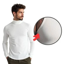 Cacharrel Men's Cold Weather Blouse Sweater Long Sleeve Ribbed T-Shirt High Neck Second Skin Slim - 軍綠色 - 查看 4