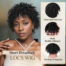 3-Inch Short Faux Locs Wig, African Curly Braided Hairstyle Synthetic Wig For Women, Natural Black - Black - View 3