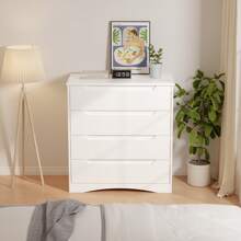 4 Drawer Dresser, White Chest Of Drawers With Large Storage Capacity, Bedroom Dressers And Organizer With Embedded Handles And Sturdy Anti-Tripping Device For Office, Living Room, Hallway, Home Decor, Valentine's Day Ideas - trắng - Xem 9