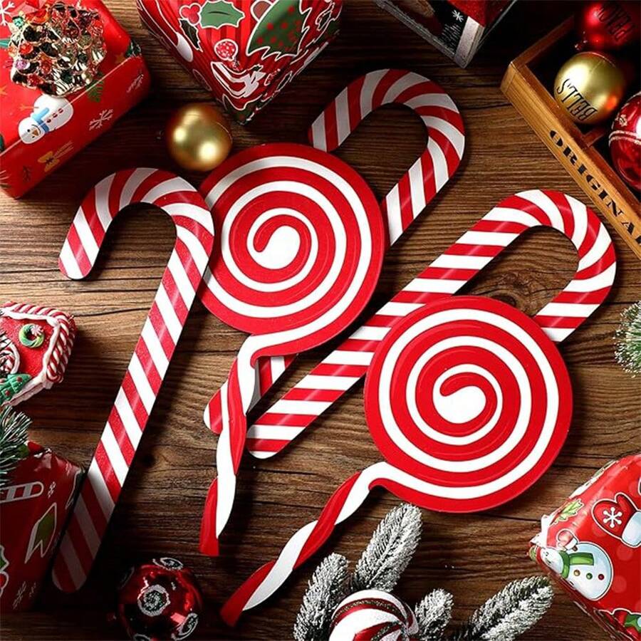 6pcs Christmas Candy Canes Christmas Tree Hanging Ornaments Wood Large