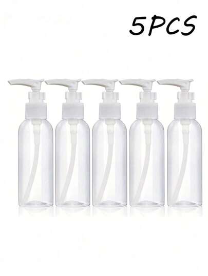 5Pcs 3.4oz Clear Round Shoulder Bottle, Pump Bottles Dispenser, Lotion Pump Dispenser Bottle Travel Containers Plastic Empty Refillable Cosmetic Pump Bottle, Travelling Containers Small Leak Proof Squeeze Bottles For Toiletries, Shampoo, Lotions, Conditioners, Travel Size Cosmetics, Home Travel, White 50ml/100ml, Portable Accessories Storage