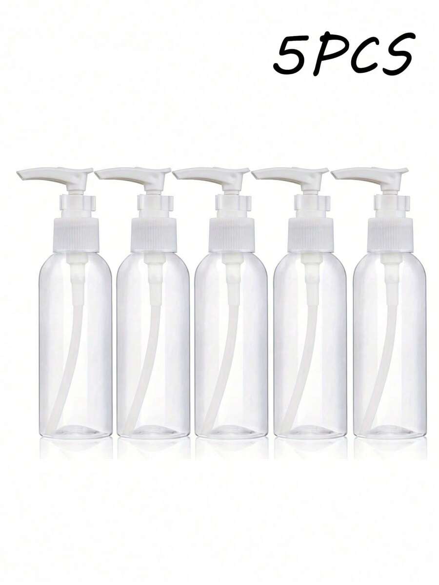 5 bucăți sticle rotunde cu umăr de 3,4 oz, dozator de sticle cu pompă, dozator cu pompă de loțiune, recipiente de călătorie, din plastic, sticlă reîncărcabilă pentru cosmetice, recipiente de călătorie, sticle mici, rezistente la scurgeri, pentru articole de toaletă, șampon, loțiuni, balsamuri, cosmetice mărime de călătorie, călătorii acasă/Accesorii portabile 100 ml - alb - Vizualizare 1