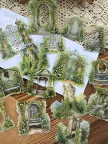 15pcs/Pack Vintage Large Size Sticker Pack, Manor Fence Series, Vines & Wild Flowers, Suitable For Diary, Scrapbooking, Decoration, Landscaping