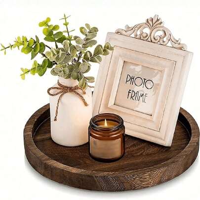 1 件复古木制装饰托盘，圆形烛台底座，桌面储物托盘，适合节日、生日、派对、厨房、圣诞礼物等场合