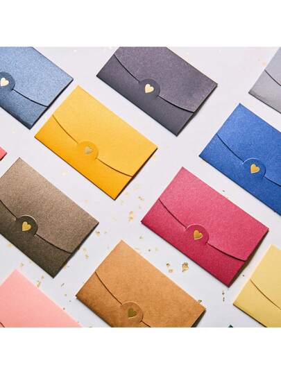 10 unidades/pacote de mini envelopes para cartões comemorativos, envelopes de papel brilhante com coração em folha de ouro