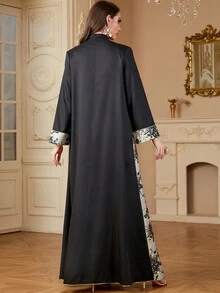 Đầm dài màu đen thêu sequin chắp vá thanh lịch, cổ chữ V, tay dài cho nữ, phong cách Ả Rập tinh tế, mùa thu/đông - màu đen - Xem 2