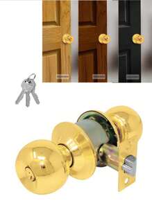 Bedroom Lock With 2 Keys, Sphere Type Installation For Wooden Or Metal Door - Gold - View 1