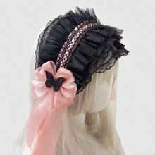 1pc/Set Women's Colorful Butterfly Decor & Wide Lace Headband Hair Accessories, Suitable For Daily Wear And Cosplay, Cute Style, Made Of Polyester And Spandex Halloween Valentine's Day