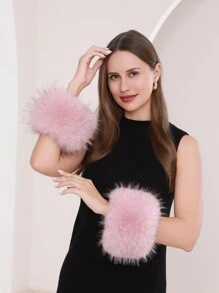 Women's Snakeskin Print Fluffy Wrist Cuffs,Furry Arm Warmer