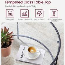 Round Coffee Table For Living Room, Glass Coffee Table With Metal Frame, Modern Coffee Table, Black - Black - View 4