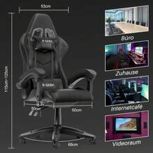 Bigzzia Sedia da gaming ergonomica, con cuscino e schienale regolabile per adulti, girevole e stabile