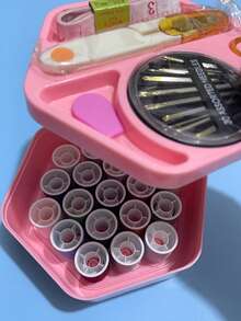 24 件套豪华缝纫套件、便携式家用缝纫盒、多功能缝纫用品、包括线、剪刀和穿线器（随机颜色） - 粉色 - 查看 2