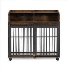 38'' Heavy Duty Dog Crate Furniture For Medium Dog With Lockable Wheels, Wooden Dog Crate Dog Kennel, End Table Crate With Double Layer Storage, Brown - 黑色 - 查看 5