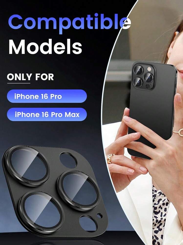 适用于 15 Pro/16 Pro Max 的 16 Pro/16 Pro Max 摄像头镜头保护膜，金属铝合金钢化玻璃摄像头屏幕保护膜配件，兼容 15 Pro/16 Pro Max 2024 款 - 黑色 - 查看 2