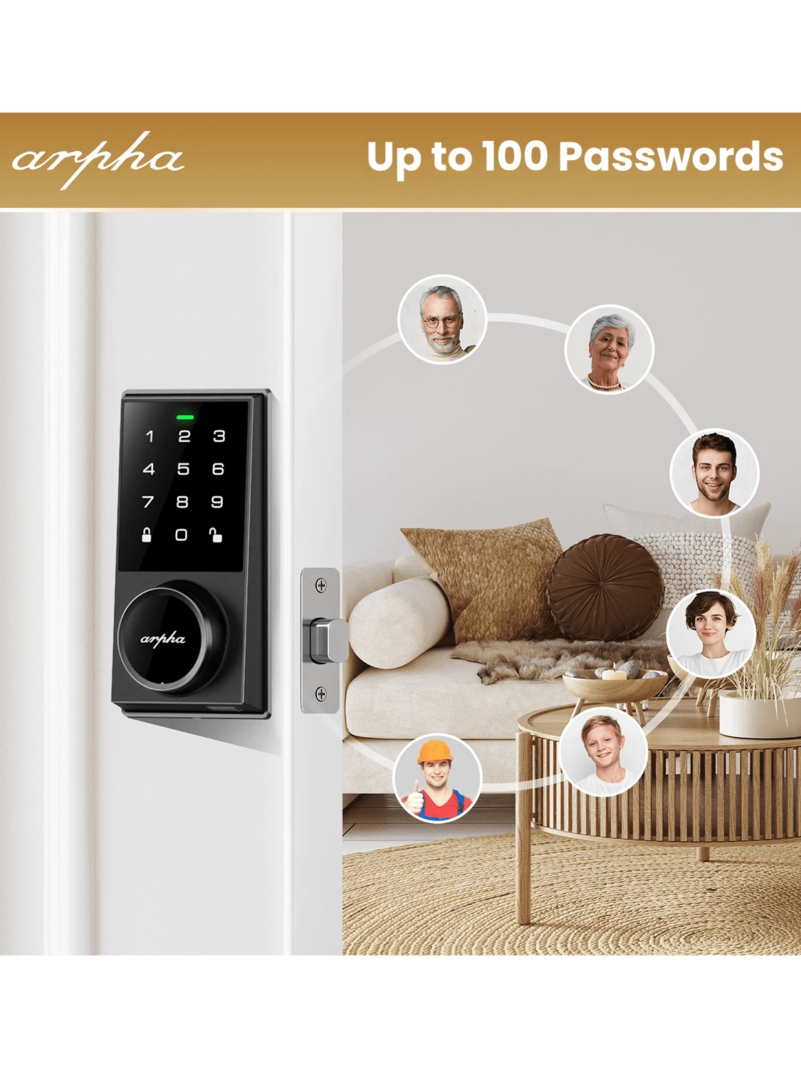 Keyless Entry Door Lock With Touchscreen Keypad, Arpha Electronic
