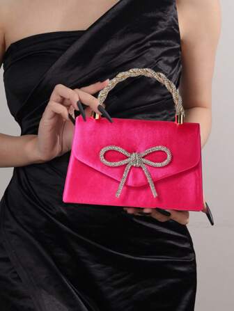 Women's Glitter Rhinestone Bow Decor Evening Bag Prom Bags Sparkle Mini Square Handbags Bride Perfect For Party, Wedding, Prom, Dinner/Banquet Mother's Gift Valentines