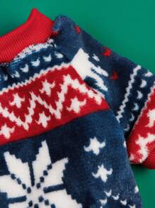 Christmas Pet Dog Santa Tree & Snowman Pattern Round Neck Pullover Fleece Outfit