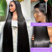 40 Inch High Density Straight 13x6 Lace Frontal Wigs Human Hair Pre Plucked HD Transparent Lace Front Wig Bone Straight Human Hair Wigs For Black Women Natural Hairline With Baby Hair - Black - View 9