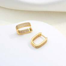 18K GOLD PLATED HOOP EARRING WITH STUDDED ZIRCONIA - 金色 - 查看 4