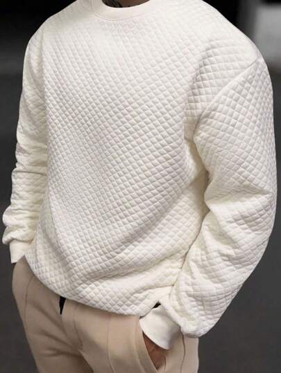 Waffle Basic Casual Men Plus Size Crew Neck långärmad sweatshirt