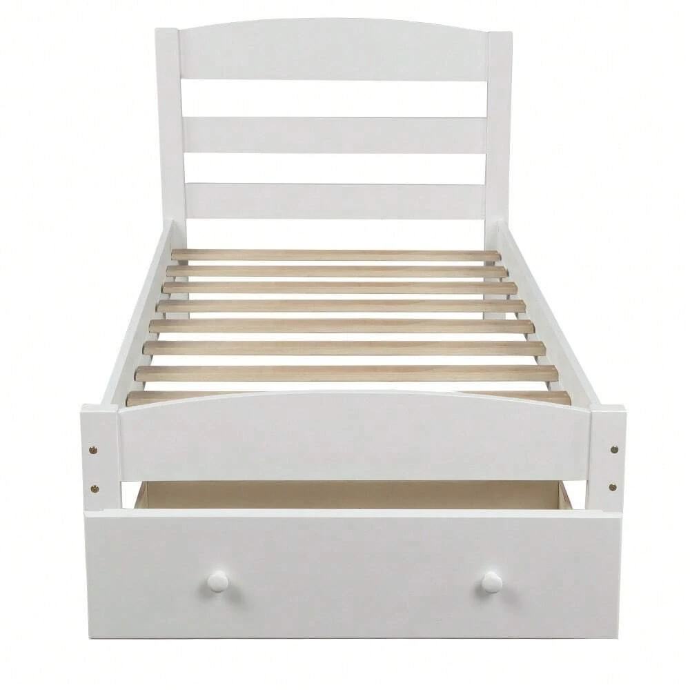 Platform Twin Bed Frame With Storage Drawer And Slat Support No Box