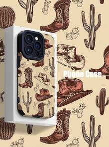 1 pièce Étui de téléphone en silicone de style occidental avec motif de cowboy occidental, texture  synthétique rayée, classique, anti-chute, en silicone souple, compatible avec Apple 16/16Plus/16Pro/16ProMax, étanche, antichoc, résistant aux rayures, cadeau de printemps pour anniversaire - Multicolore - Voir 1
