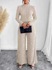 女士休闲优雅立领长袖阔腿连体裤