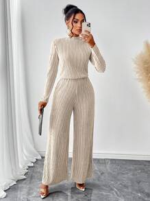 女士休闲优雅立领长袖阔腿连体裤