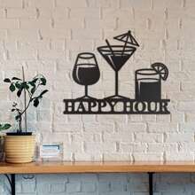 Black Metal Happy Hour Sign - Stylish Bar Wall Art For Home Decor, Outdoor And Indoor Use, Perfect For Living Room And Dining Room, Suitable For Modern Home Decor, Room Decor, Bedroom Decor, Bathroom Decor, Waterproof, Rust-Proof