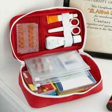 1pc Portable Travel First Aid Kit Medical Bag, Waterproof Embroidered Cross Emergency Pouch, Compact Medical Supply Storage Bag