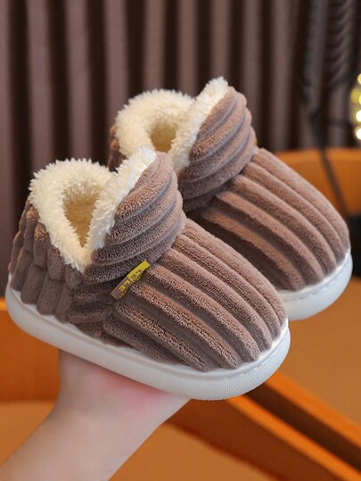 Zapatillas de estar por casa a la moda con rayas, antideslizantes y calientitas de felpa para estudiantes, niños y adolescentes