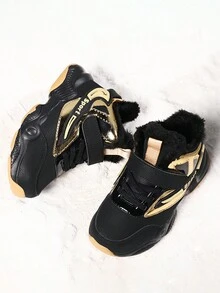 Autumn/Winter Boys' Thermal Lined Sports Shoes Leather Surface Sneakers Children Shoes For Older Kids - Gold - View 5