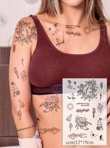 1 件时尚 Y2K 风格酷天使丘比特心蝎子图案派对礼品临时纹身贴纸，适用于肩膀、颈部、锁骨、身体 - 彩色 - 查看 1