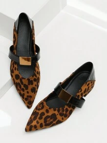 New French Pointed Toe Single Strap Leopard Pattern Velvet Slip-On Casual Flat Shoes For Women