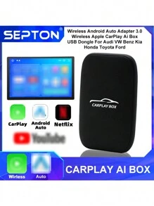 1 Pc SEPTON CarPlay Smart Ai Box Wireless CarPlay Android Auto Adapter Portable Wireless Android Auto TV Box For OEM Wired CarPlay Radio Wireless Carplay Adapter Support Mirror Link - Black - View 1