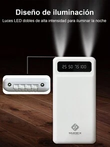 Power Bank 10000 mah,Ultra Slim de Bateria Portatil,con 4 Cables Incorporados USB, Tipo C, Micro USB Pila Portatil Compatible para,con linterna LED - Blanco - Ver 5